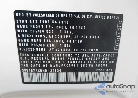 2022 Volkswagen Tiguan 2.0T Sel R-Line from USA, damaged, VIN 3VV4B7AX5NM124934